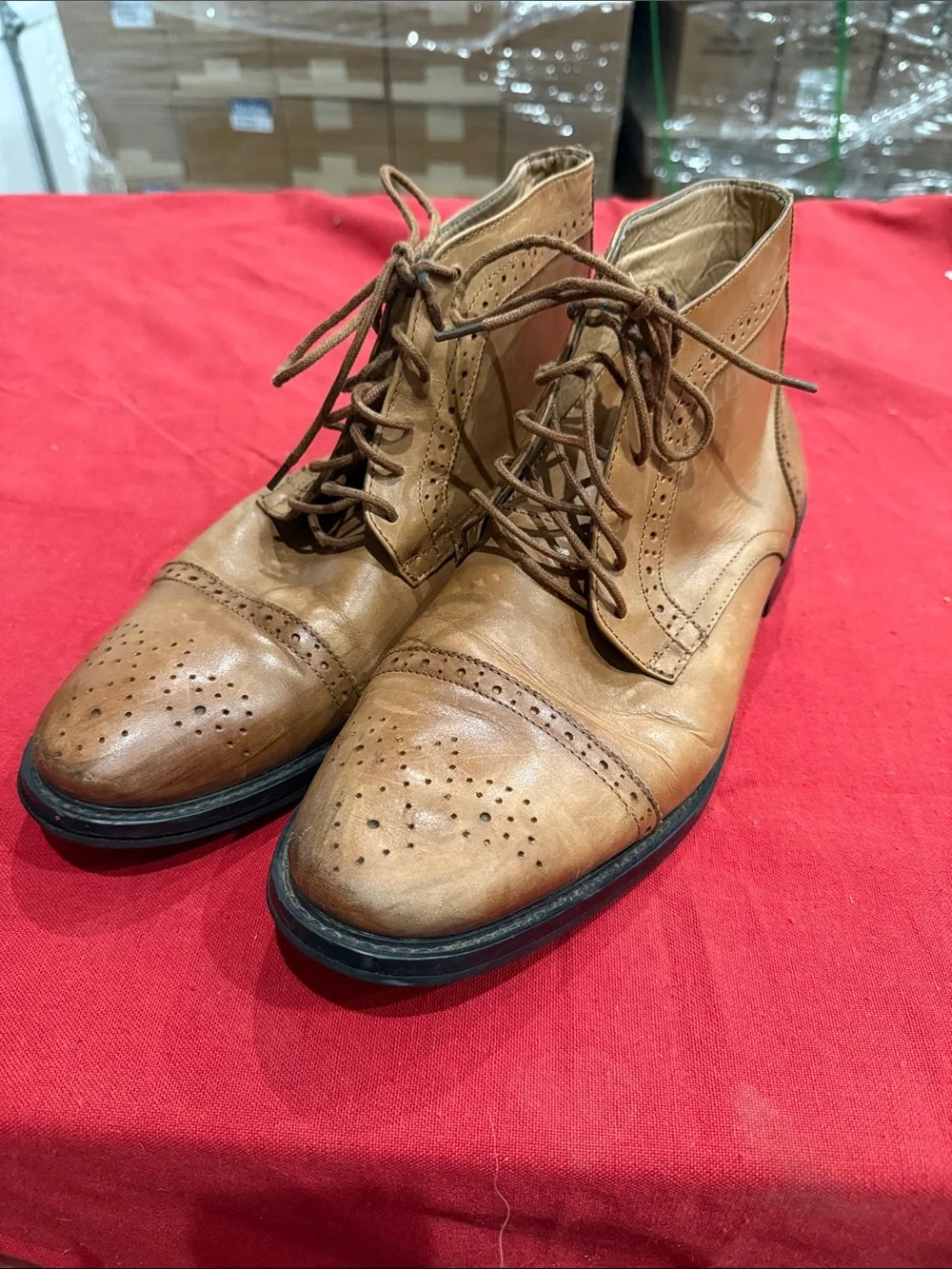 Men's Tan Leather Chukka Brogue Boots